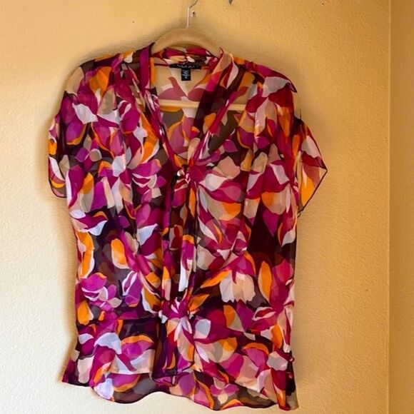 Laundry by Shelli Segal silk tie blouse M - Picture 1 of 7